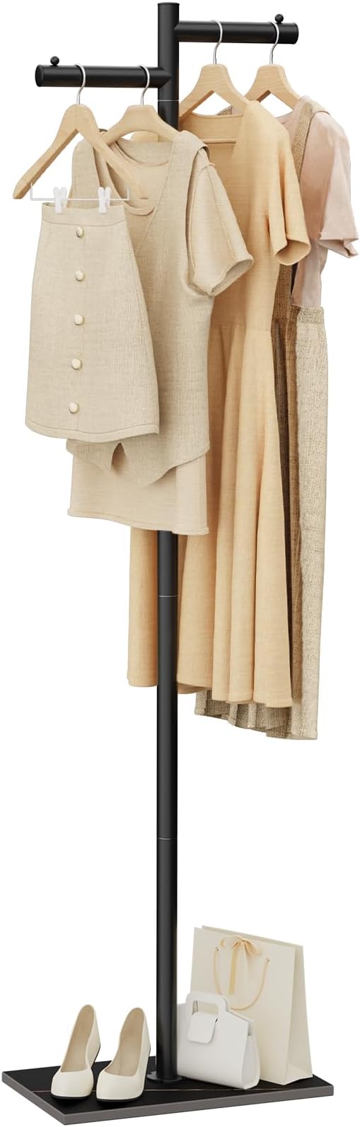 Free-standing Metal Coat Racks, Modern Garment Rack, Z-shaped Coat Tree with Natural Rock Base, for Bedroom, Office, Hallway, Entryway, Living Room, 175cm, Blackness
