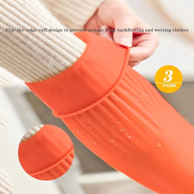 3 Pairs Household Extra Long Kitchen Gloves for Washing Dishes，20.05inches Rubber Cleaning Gloves，Reusable Latex Living Wash Gloves，Long Sleeves(Medium, Red)