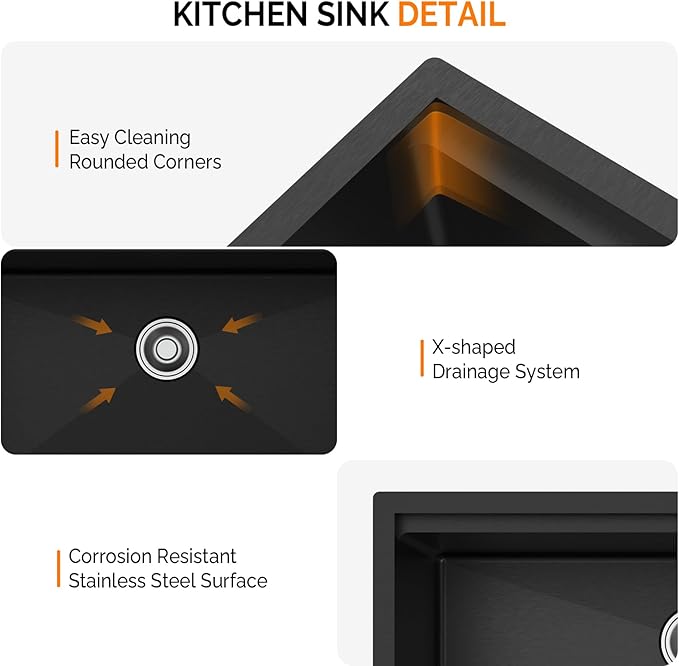 ROVSUN 30 Inch Stainless Steel Undermount, Kitchen Utility Sink, Workstation Deep Single Bowl, Integrated Ledge Multifunctional Workstation Sink Set,Black