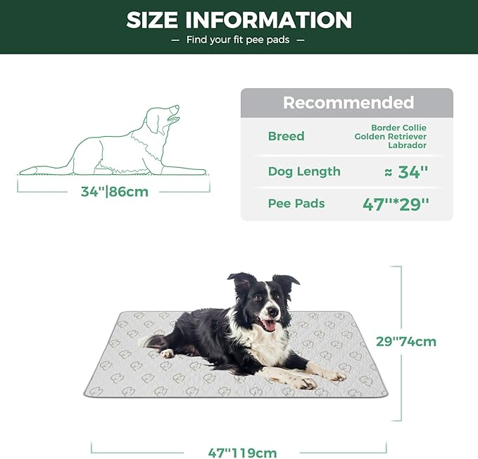 FXW Washable Pee Pads for Dogs, Puppy Pads with Super Absorbent, Specifically Designed for 48inch Cages, 29" x 47" Rectangle, Khaki, 1 Pack