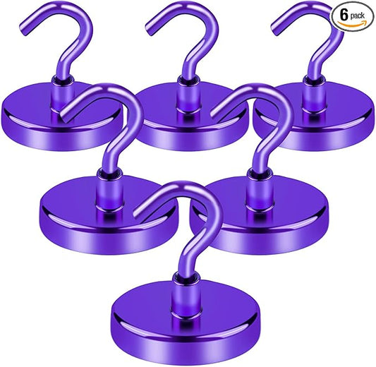 LOVIMAG Cruise Ship Essentials, 120Lbs Cruise Door Magnets, Purple Cruise Magnetic Hooks, Magnetic Hooks Heavy Duty for Hanging Celling, Grill, Refrigerator Kitchen-6 Pack