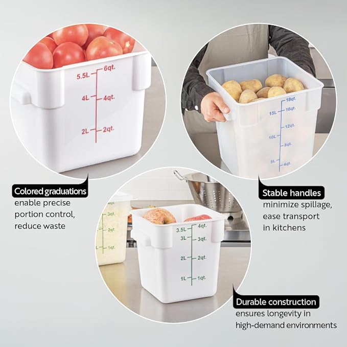 Restaurantware Food Storage Container 1 Pack of 2 qt Plastic Kitchen Storage Bin with Volume Markers Space-Efficient Design Dishwasher-Safe Polypropylene Translucent