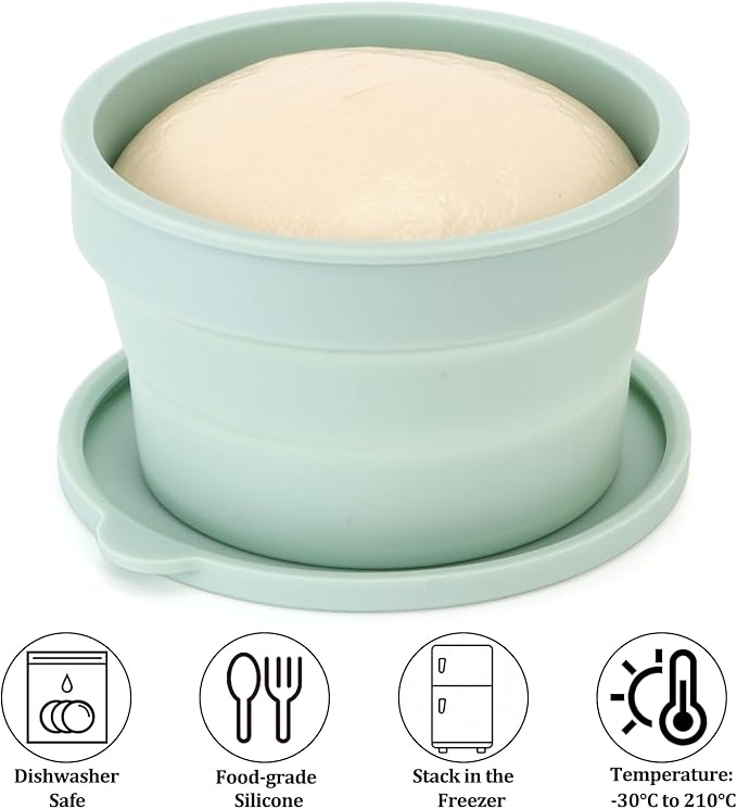 Lawei 4PCS Collapsible Pizza Dough Proofing Box with Lids, Food Grade Silicone Pizza Bread Dough Fermentation Bowls, Individual Stackable Dough Proofing Storage Containers for Baking, Dishwasher Safe