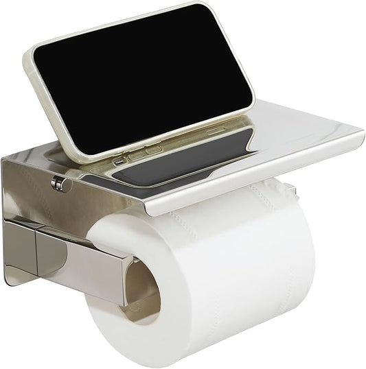 Alise Toilet Paper Holder with Shelf,Toilet Paper Roll Holder Wall Mount Bathroom Toilet Wall Paper Storage Tissue Roll Holder Self Adhesive or Drilling,SUS304 Stainless Steel Polished Chrome