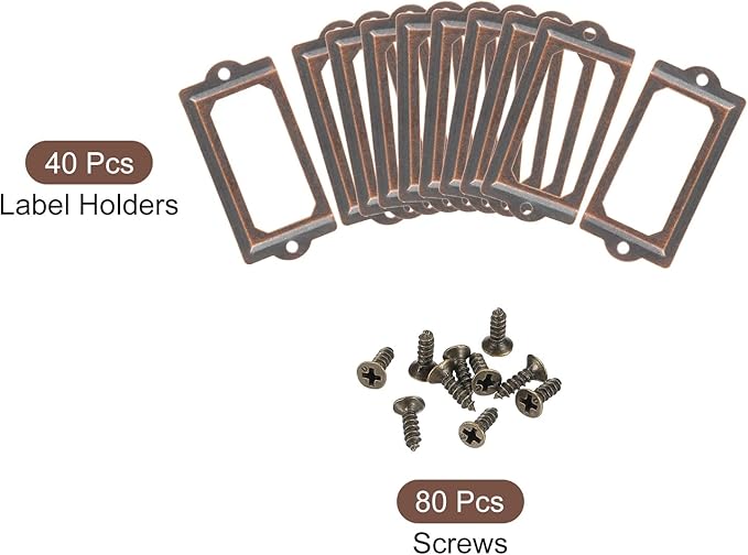 uxcell Metal Label Holders, 70x33mm 40pcs File Name Card Tag Label Holder Frame for Office Library Drawer Cabinet Shelves, Copper Tone