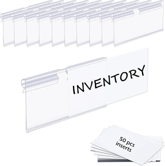 50PCS Basket Bin Labels Clip On,Clear Plastic Wire Shelf Price Tags,Labels for Storage Bins,Merchandise Sign Display Holder,50PCS Paper Inserts Included(Size:2.76x1.57inch/7x4.2cm)