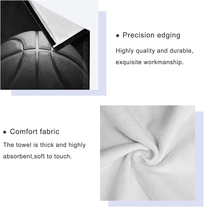 3 Piece Black Grey Basketball Bath Towels Set,Microfiber Absorbent Vintage Sport Themed Ball Print Towels for Bathroom,1 Bath Towel,1 Hand Towel,1 Washcloth,Decorative Guest Bathroom Towels