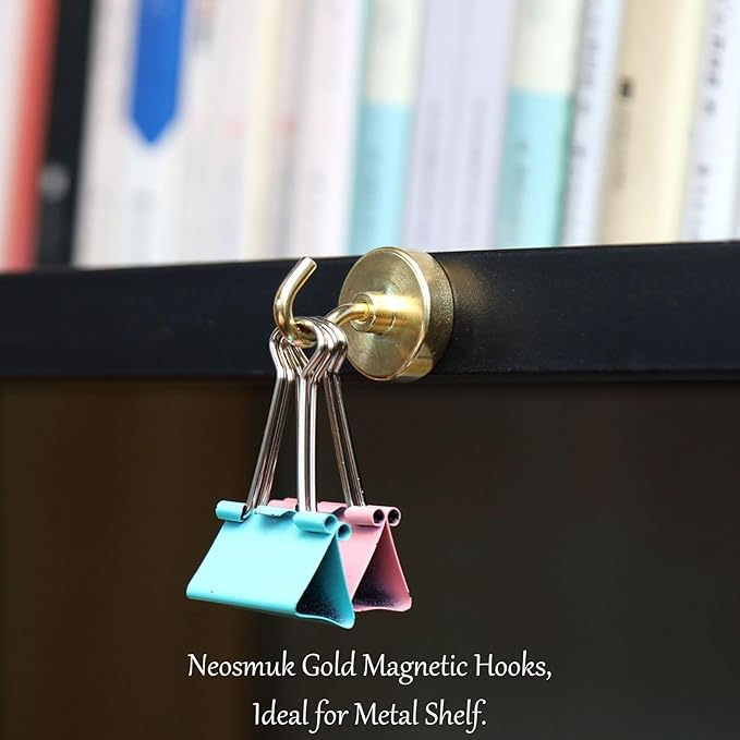 Neosmuk Magnetic Hooks Heavy Duty,Strong Magnet with Hook for Fridge, Super Neodymium Extra Strength Industrial Hooks for Hanging, Magnetic Hanger for Toolbox, Cruise, Grill(Golden,4 Pack)
