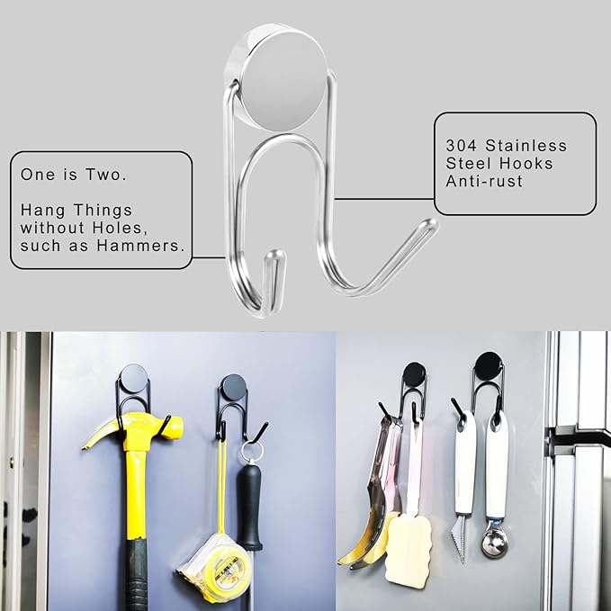 Magnetic Hooks Heavy Duty 304 Stainless Steel Hooks,Magnets Hanging Hooks for Refrigerator Grill Toolbox Cabins Outdoor,Cruise Essentials Camper Accessories,4pack(Silver,1.1in-2 40Lbs)