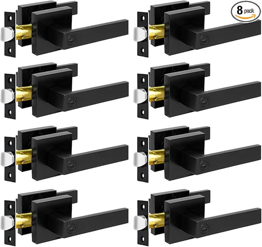 KAMOTA Privacy Door Levers, 8 Pack Matte Black Door Handles Bed and Bath Door Locks Interior Keyless Locksets, Left and Right Hand Reversible