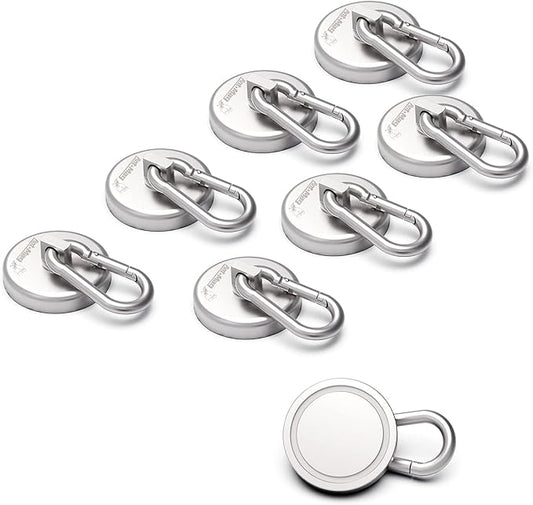 Ant Mag Magnet Hooks Heavy Duty 160LBS Neodymium Magnet with Swivel Carabiner Snap Hook for Indoor/Outdoor Hanging Bag Kitchen Garage Cruise Ship (8 Pack)