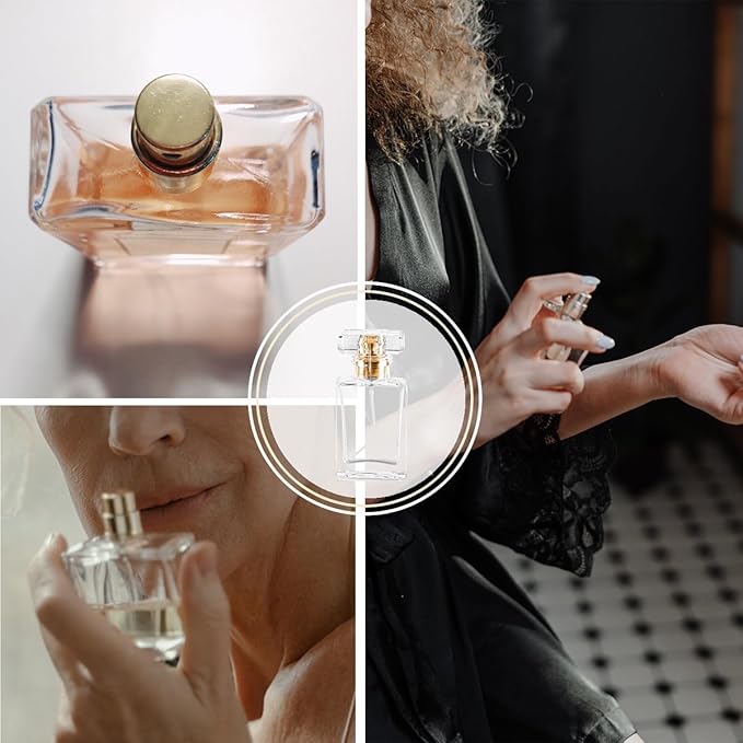 Empty Perfume Bottle Refillable 12PCS 30ml Glass Clear Travel Spray Atomizer Bottle Container Perfume Fine Mist Spray Pump Bottle Dispenser for Essential Oil Liquid (Square 30ml-12PCS)