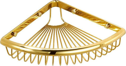 Shower Caddies Corner Shelf for Bathroom Brass Basket Organizers and Storage Shampoo Soap Holder Polished Gold
