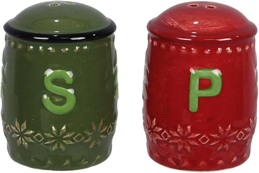 Young’s Inc Ceramic Salt Shaker, Christmas Holiday Salt and Pepper Set, Red & Green S/P Seasoning Set, Modern Kitchen Décor and Accessories, Spice Set