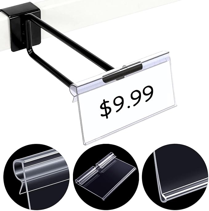 50PCS Basket Bin Labels Clip On,Clear Plastic Wire Shelf Price Tags,Labels for Storage Bins,Merchandise Sign Display Holder,50PCS Paper Inserts Included(Size:3.54x1.57inch/9x4.2cm)