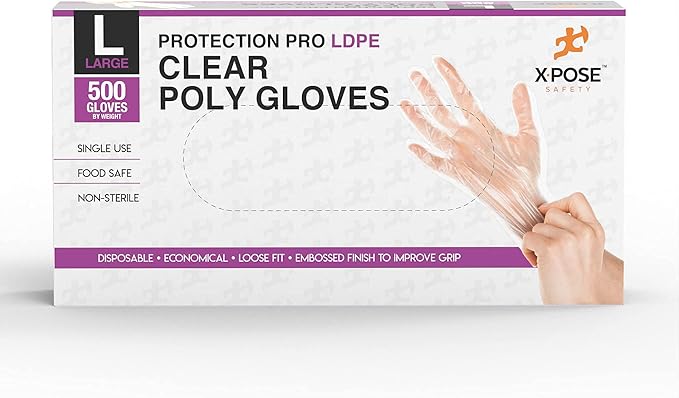 Xpose Safety Disposable Food Prep Poly Gloves - Transparent Embossed Latex Free Kitchen, Plastic Gloves for Food Handling