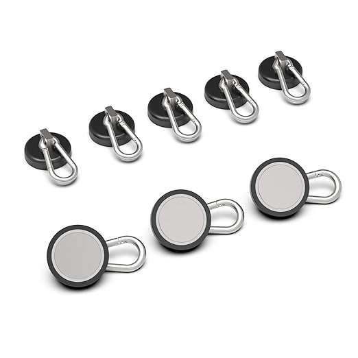 Ant Mag - Carabiner Magnetic Hooks 80LBS MAX Heavy Duty Neodymium Magnet Swivel Snap Hook for Hanging Indoor/Outdoor Grill Kitchen Cabinet Office Black 8 Pack