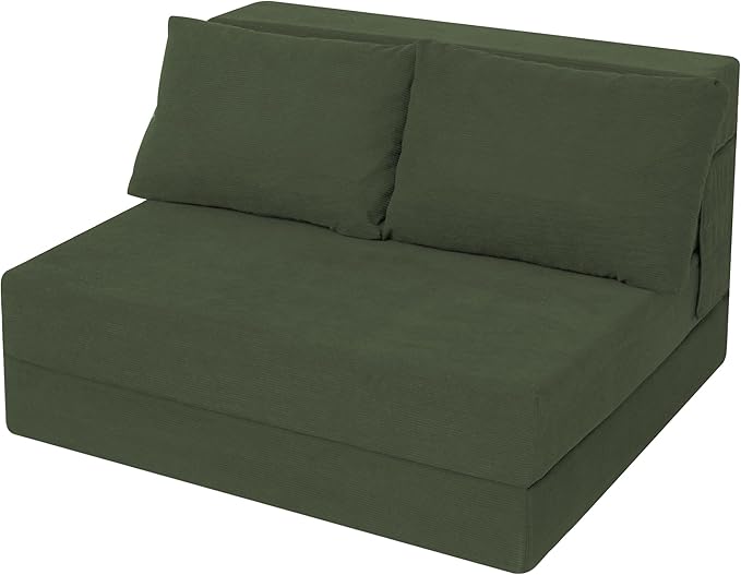 Sofa Bed Foldable Mattress ，Folding Sleeper Sofa Chair Bed Floor Mattress with Pillow for Living Room Home Office (Green-Corduroy, Twin XL)