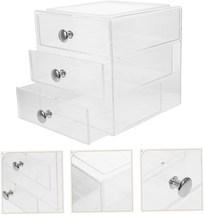 3-layer Acrylic Storage Box Desktop Organizer Makeup Organizer Cosmetic Display Space-saving Sturdy Silver Handle