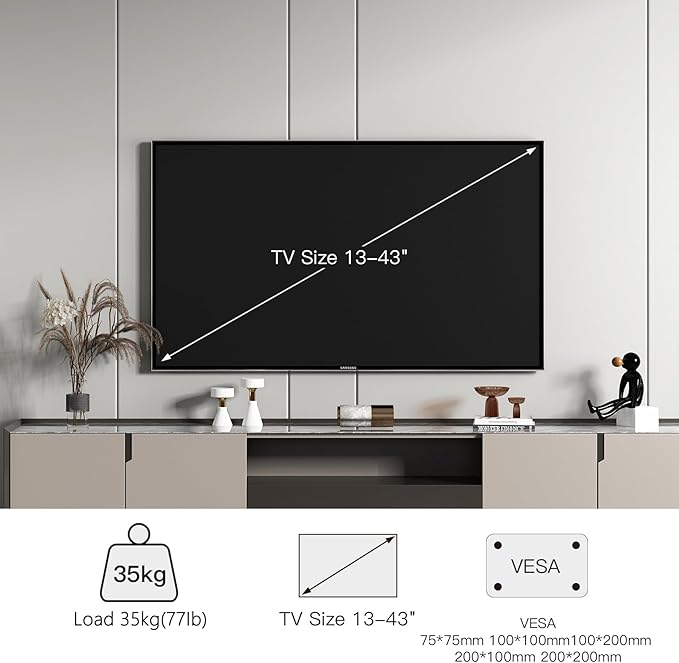 FORGING MOUNT Corner TV Wall Mount with 25.6 inch Long Arm, Full Motion TV Mount Swivel and Tilt, Fit 13-43”TVs and Monitor Wall Mount bracket Max VESA 200x200mm, 12"/16” Wood Studs, Holds up to 77lbs