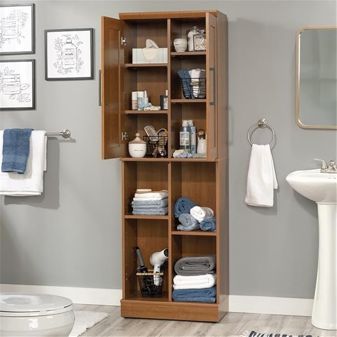 Sauder HomePlus Multi-Room Storage Cabinet with Adjustable Shelves and Door Positioning, Kitchen Laundry Pantry Storage Cabinet, in Sienna Oak Finish