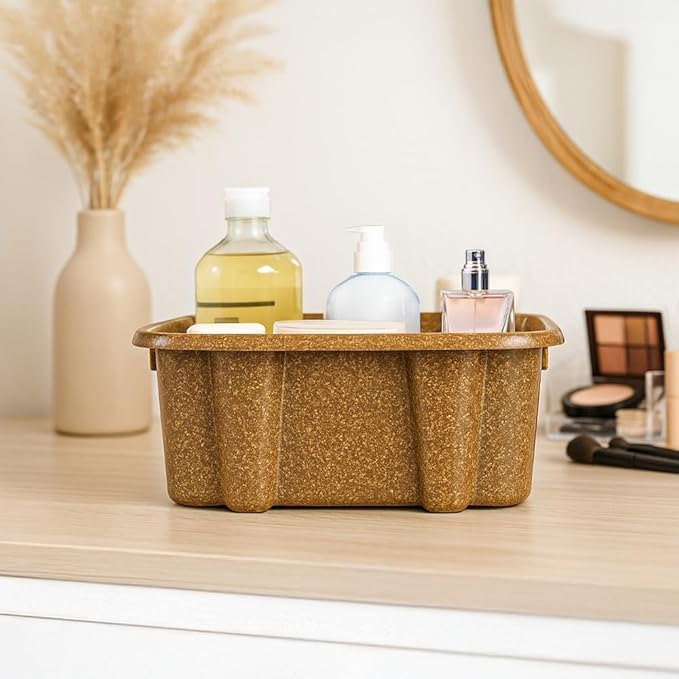 Best Kept Cupboard Organizers And Storage | Plastic Tray Wood-Like Texture| Bathroom Essentials | Skincare Organizer | Facial Care Product Storage Bin | Stackables Dark Brown 3-Piece Organizer Set