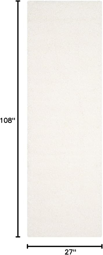 SAFAVIEH Santa Monica Shag Collection Runner Rug - 2'3" x 9' Runner, White, Solid Design, 2-inch Thick Ideal for High Traffic Areas in Living Room, Bedroom, Dining (SGN725-1010-29)