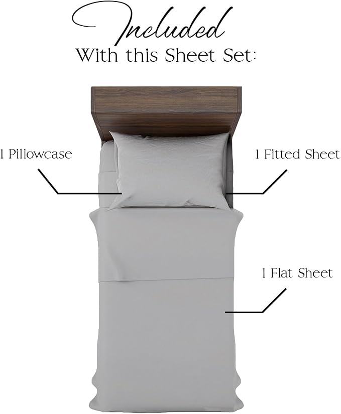 Northwest Ashford Home Essentials Bedding, 3 Piece Twin Size Sheet Set, Glacier Gray