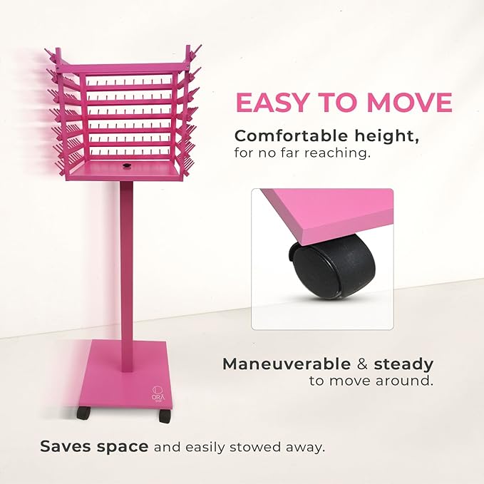 Braiding Hair Rack, Hair Extension Holder, Hair Braiding Tools, Hair Product Organizer, Wooden 3-Sided Rack Stand, Large Capacity (210 pegs) (Pink)