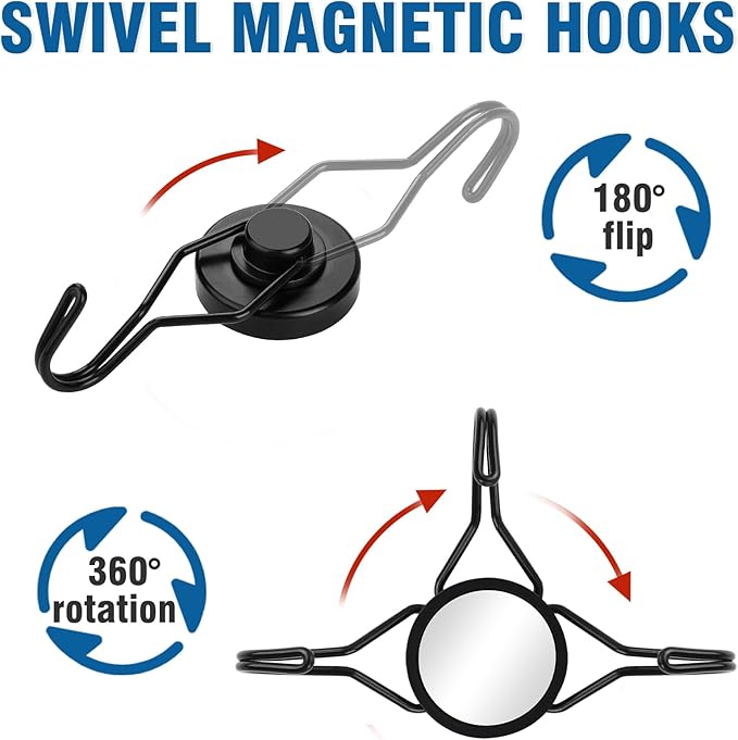 E BAVITE Black Swivel Swing Magnetic Hooks 120LB Refrigerator Magnet Hook 10 Pack Strong Neodymium Magnet Hook for Magnets Surfaces 67.5mm(2.66in) in Length
