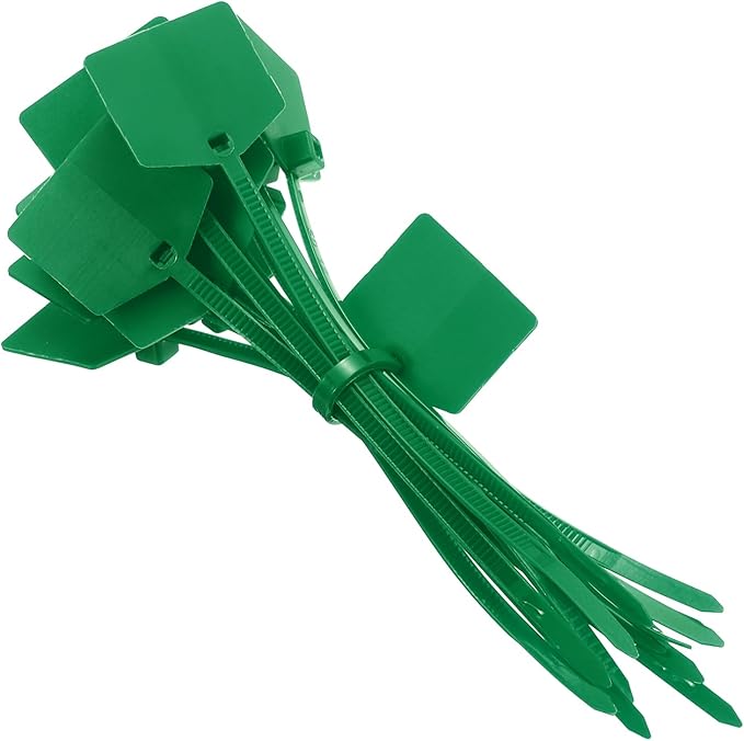 MECCANIXITY 100Pcs 4.7 Inch Waterproof Shipping Tags 0.12" Nylon Writable Hanging Tags Self Locking Labels Zip Tie Wraps for Indoor and Outdoor, Green