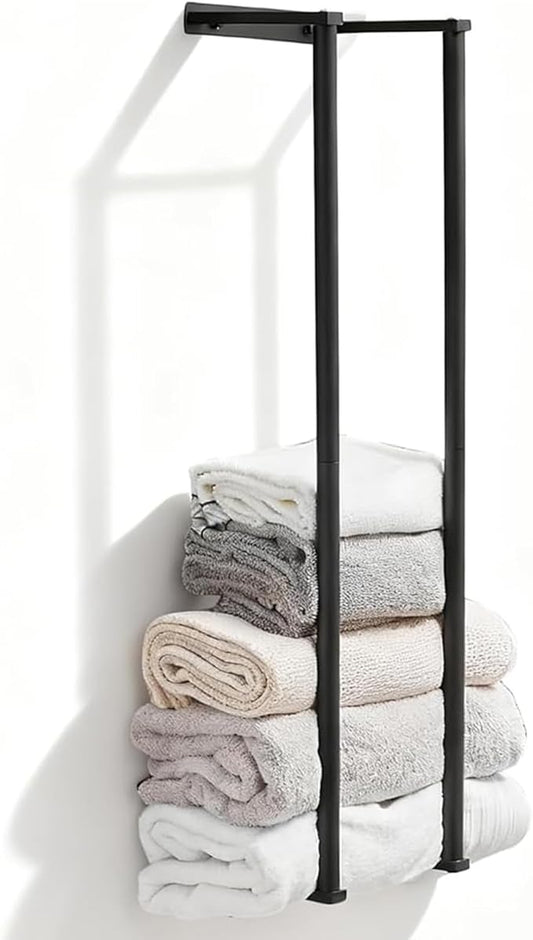 Towel Racks for Bathroom, NEWRAIN Rolled Towel Storage Wall Mounted Bath Towel Holder for Folded Large Towel Washcloths, Bathroom Organizing Matte Black