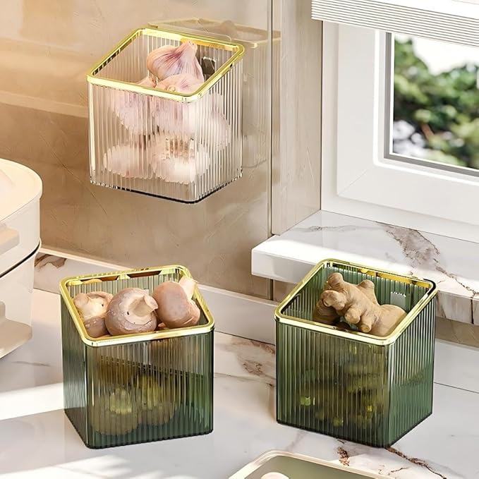 Adhesive Wall Shelves No Drill Hanging Organizer - Plastic Floating Storage Bins for Kitchen,Bathroom,Office - Makeup and Home Goods Mountable Shelf (Transparent and Gold)