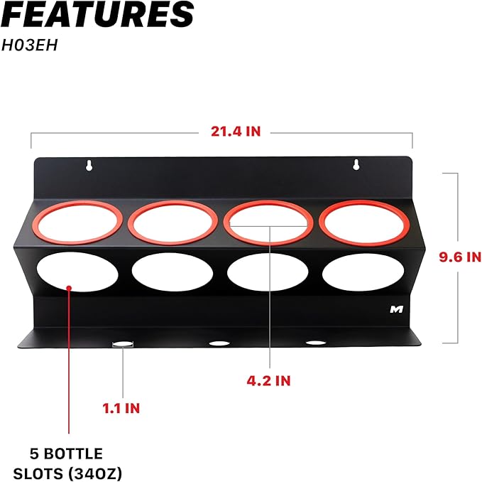 Universal Spray Bottle Holder (6-Pack) – Holds 4 IK Trigger Sprayers (34oz Bottles) with 3 Small Holes – Sturdy & Lightweight Wall-Mounted Organizer for Detailing Accessories, Easy to Install