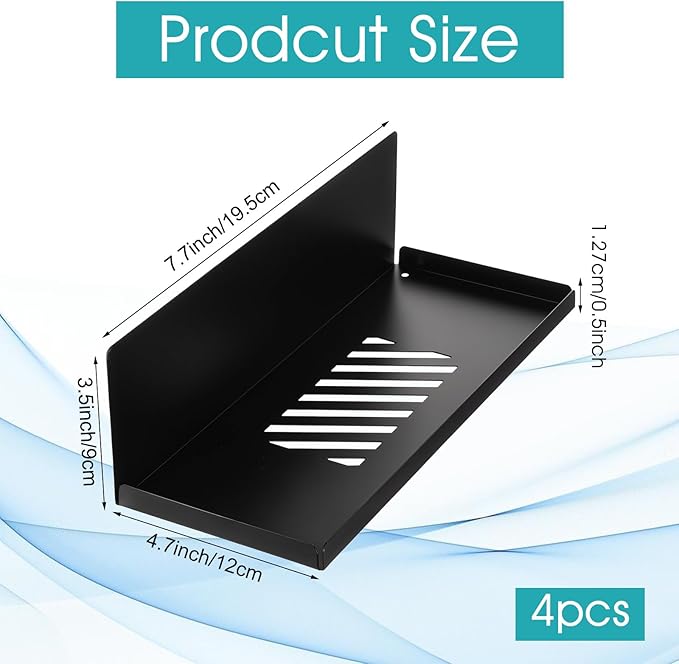 4 Pack Magnetic Pegboard Shelves Wall Organizer Metal Pegboard Shelf Steel Tray Accessories Organizing Tools for Craft Home Kitchen (7.7 x 4.7 x 3.5 Inches, Black)