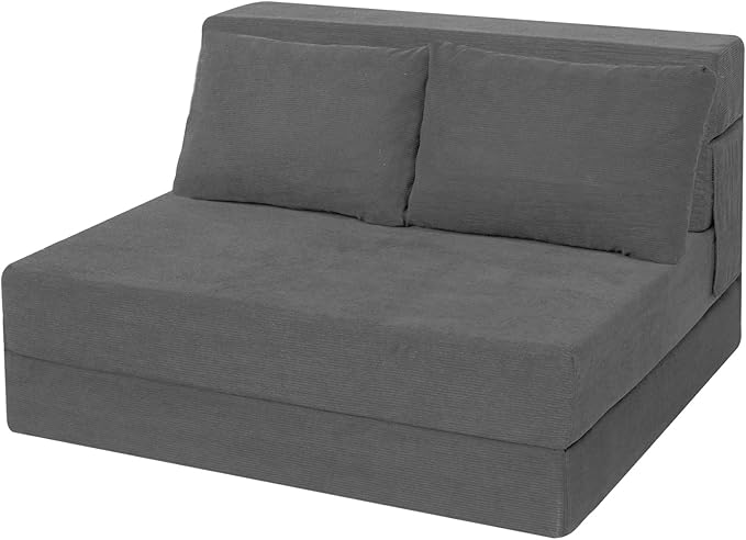 Sofa Bed Foldable Mattress ，Folding Sleeper Sofa Chair Bed Floor Mattress with Pillow for Living Room Home Office (Dark Gray -Corduroy, Twin XL)