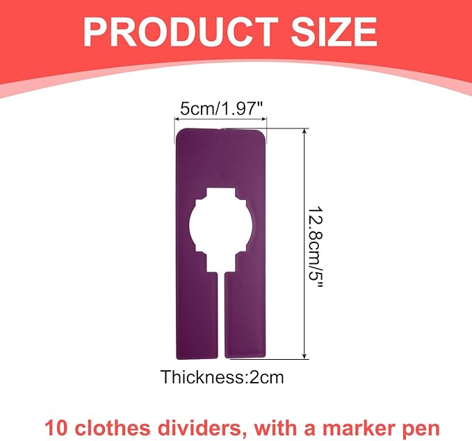uxcell Clothes Dividers,10 Pack Rectangle Closet Rack Dividers Clothing Rack Size Dividers Blank Labels with Marker Pen Writable & Reusable for Hanging Clothes Sorting Size, Purple