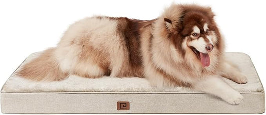 EHEYCIGA Memory Foam Dog Bed Orthopedic 47"x29"，Waterproof Pet Bed for XXLarge Dog Bed ，Washable Pet Mat with Removable Cover, Beige