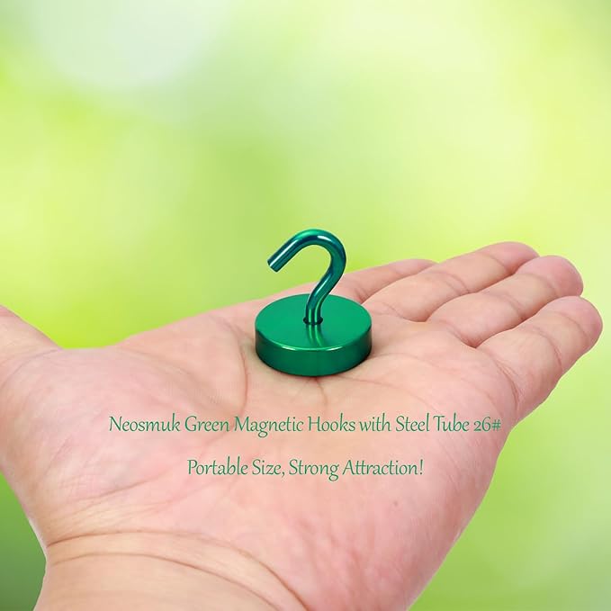 Neosmuk Magnetic Hooks, Cruise Ship Essentials, 8lb+ Heavy Duty Magnetic Hooks for Cruise Cabins, Refrigerator, Grill, Hanging, and Travel | Extra Strong Must-Haves Magnet Hook,Green，4 Pack