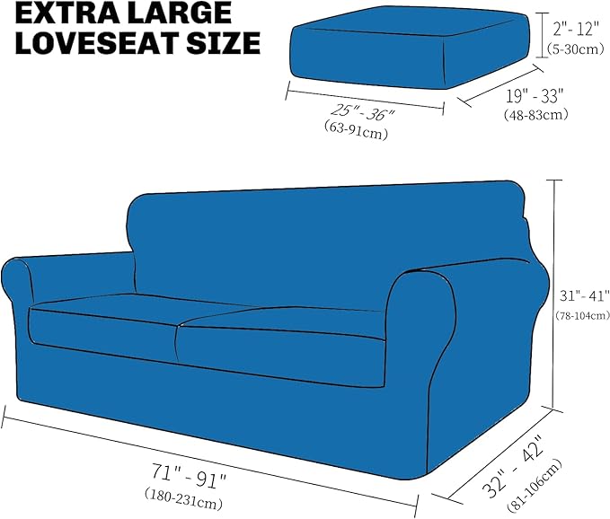 XINEAGE 2025 New 3 Pieces Couch Covers for 2 Extra Large Cushion Sofa Super Stretch Sofa Cover for 2 Large Seat Cushion Universal Loveseat Slip Cover for Living Room (Khaki), 71"-91"(2 Cushions)