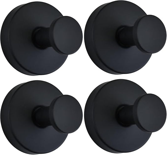 Suction Cup Hooks for Shower Heavy Duty Wreath Hangers for Front Door Waterproof Shower Hooks for Inside, No Drill Adhesive Towel Hooks for Bathroom, Kitchen, Glass Doors, Windows (4, Matte Black)