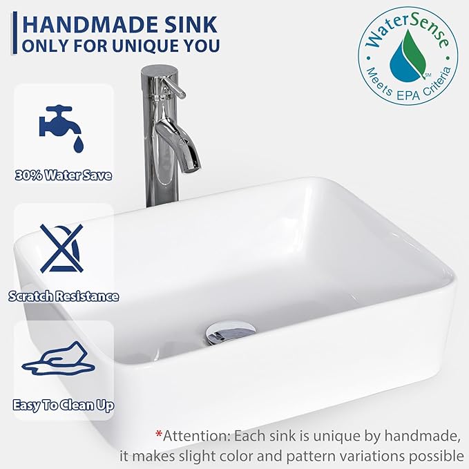eclife 48" Modern Bathroom Vanity Sink Combo Freestanding Cabinet with Small Side Cabinet, White Rectangle Ceramic Vessel Sink, Water Save Faucet, Drain (Black+T03)