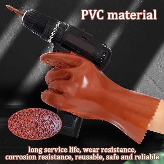6 Pairs Heavy Duty Sewer Gloves | PVC Coated Abrasion Resistant Work Gloves for Drain Cleaning & Plumbing | Oil & Chemical Resistant, Non-Slip Grip