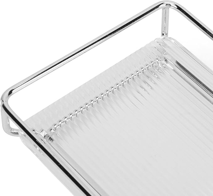 Restokki Bathroom Countertop Tray Stainless Steel Acrylic Modern Minimalist Design Storage Shelf Vanity Tray for Cosmetics Living Goods (Silver Single Layer Small Size)