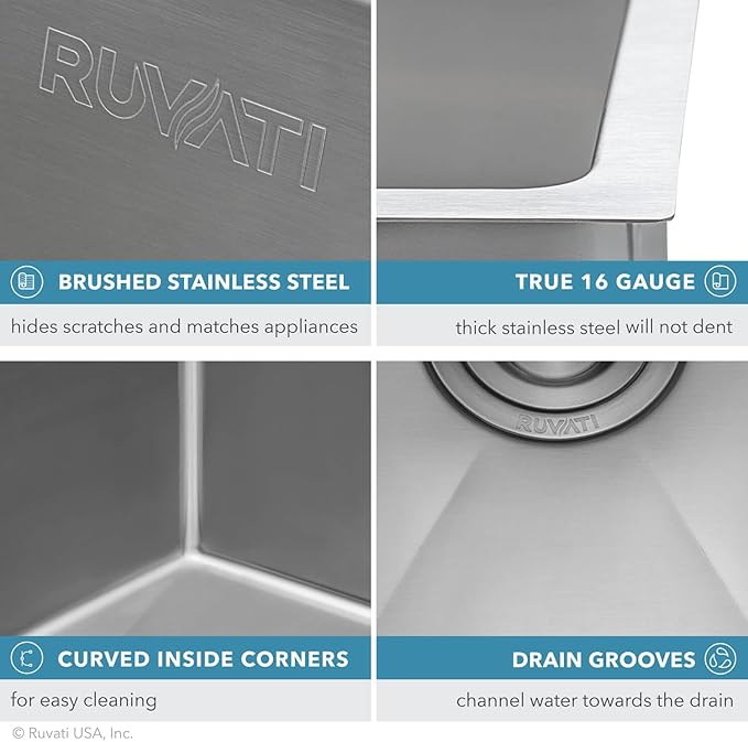 Ruvati 10-inch Rounded Corners Undermount Wet Bar Prep Sink Tight Radius - 16 Gauge Stainless Steel Bar Sink Single Bowl with Brushed Finish hides scratches, Easy-to-Clean Undermount Sinks - RVH7010