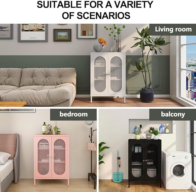 Pink Metal Locker Storage Accent Cabinets with 2 Adjustable Shelves, 3 Tier Metal Storage Cabinet with Legs, Steel Cupboard Lockers for Kids Bedroom, Home, Office, Entryway, Kitchen (Mash Door)