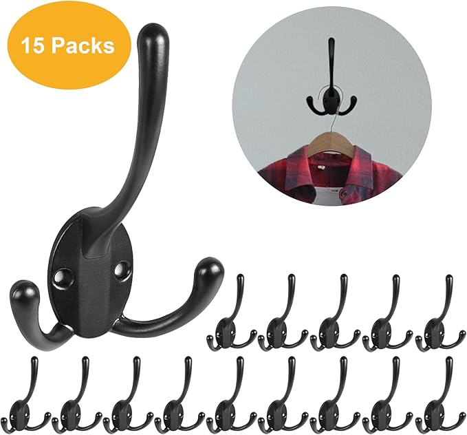 Wall Mounted Coat Hooks 5 Pack Heavy Duty Black Hardware Robe Hooks Decorative for Single Hanging Coats Towel Cubicle Classroom Kitchen Bath Backpack Hat Hook