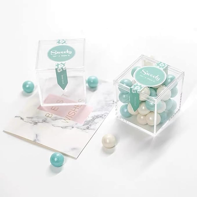 KissYou Small Acrylic Candy Box Clear Square Cube Plastic Gift Box with Lid Clear Display Case Jewelry Storage Organize Containers