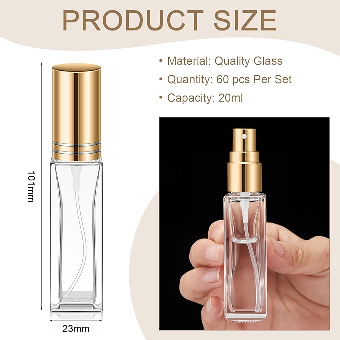 Domensi 60 Pcs 10/20/30 ml Perfume Travel Refillable Bottles Glass Spray Bottle Perfume Atomizer for Cologne Dispenser Leak-proof Fragrance Bottles Atomizer Pump Bottle Kit (Gold)