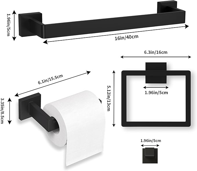 Bathroom Hardware Set Matte Black 10-Pieces Bathroom Towel Rack SUS304 Stainless Steel Bath Towel Bar Set, Towel Racks Wall Mounted.